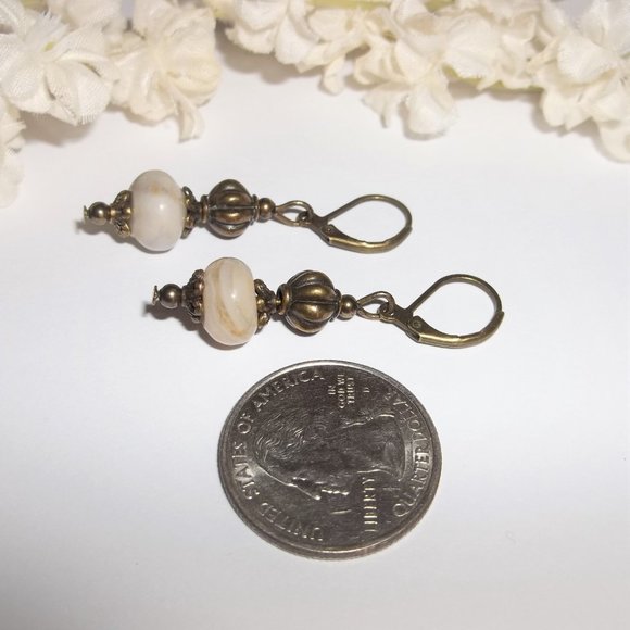 Boho Earrings, Earrings, Cream and Bronze Earrings, Cream Earring, Earring, 7665 - Picture 5 of 8